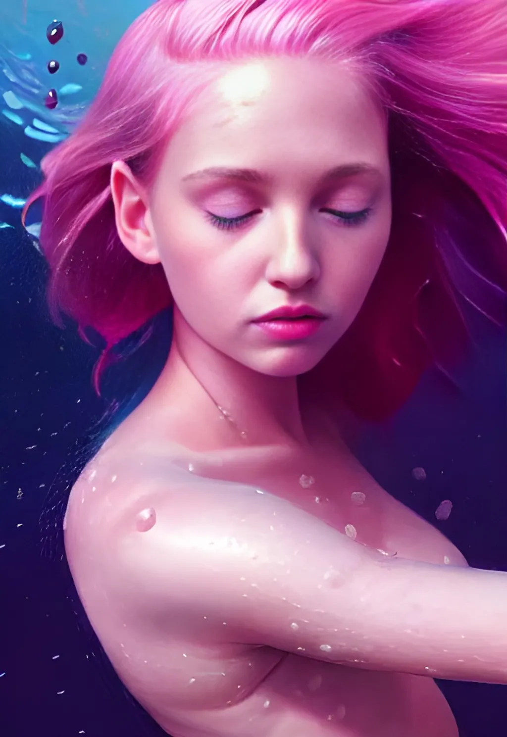 Prompt: Portrait of {girl} with {pink} hair and with cute face {underwater background}, perfect composition, hyperrealistic, super detailed, 8k, high quality, trending art, trending on artstation, sharp focus, studio photo, intricate details, highly detailed, by greg rutkowski