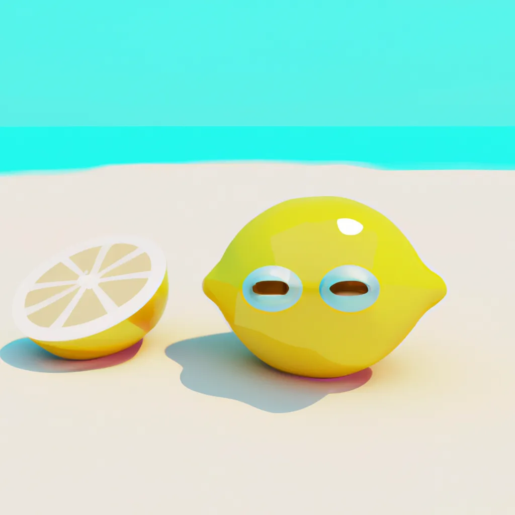 Prompt: 3D render lemon cute eyes beutifull beach sand