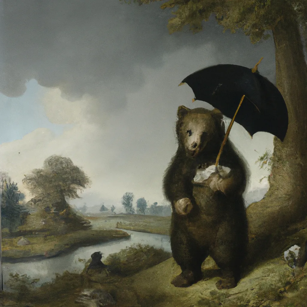 Bear With Umbrella in the Rain, by Jacob van Ruisdael | OpenArt