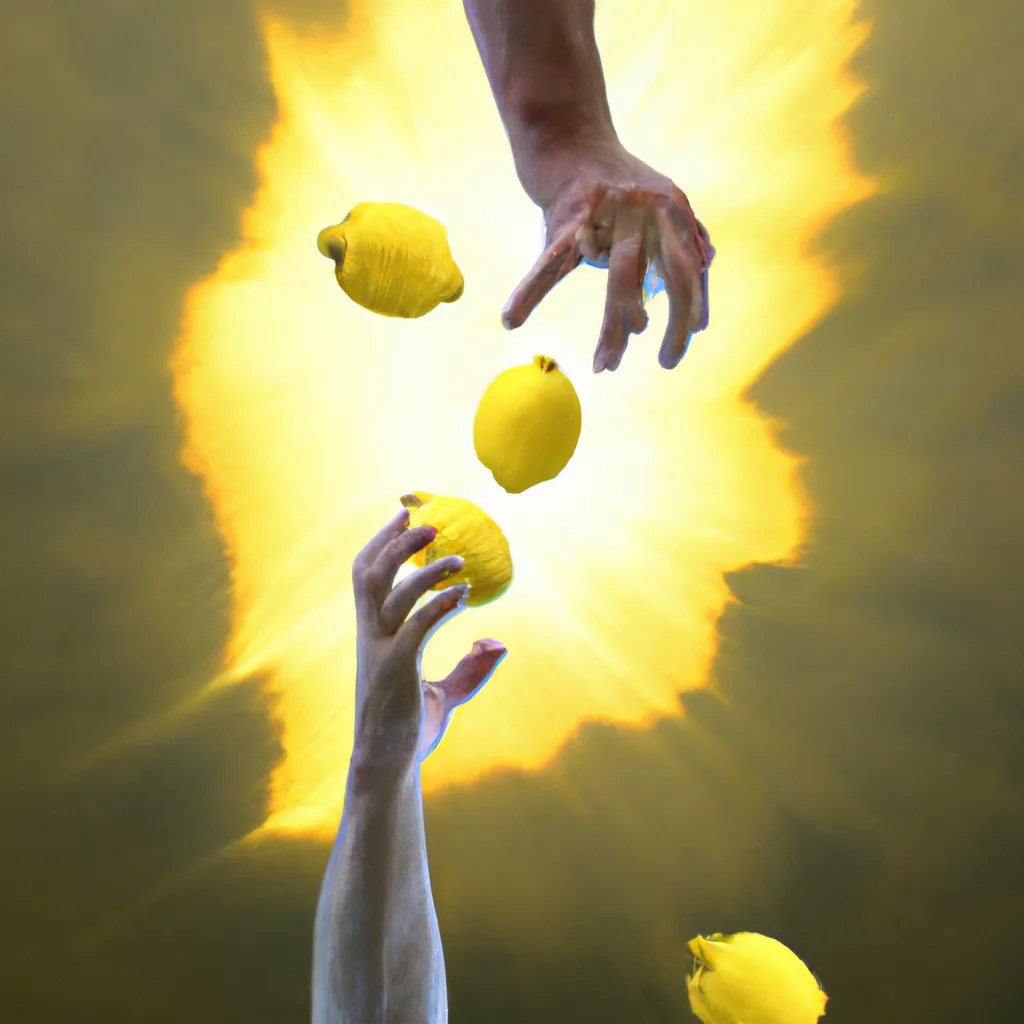 Prompt: God reaching down from heaven to give Humans The Lemon, Style of Michelangelo Sistine Chapel