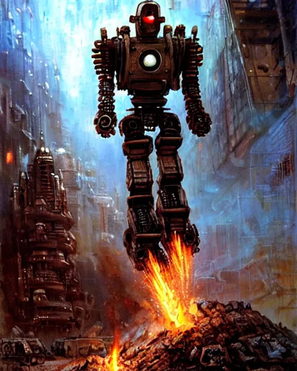 a robot escaping from a sci-fi post-apocalyptic doom