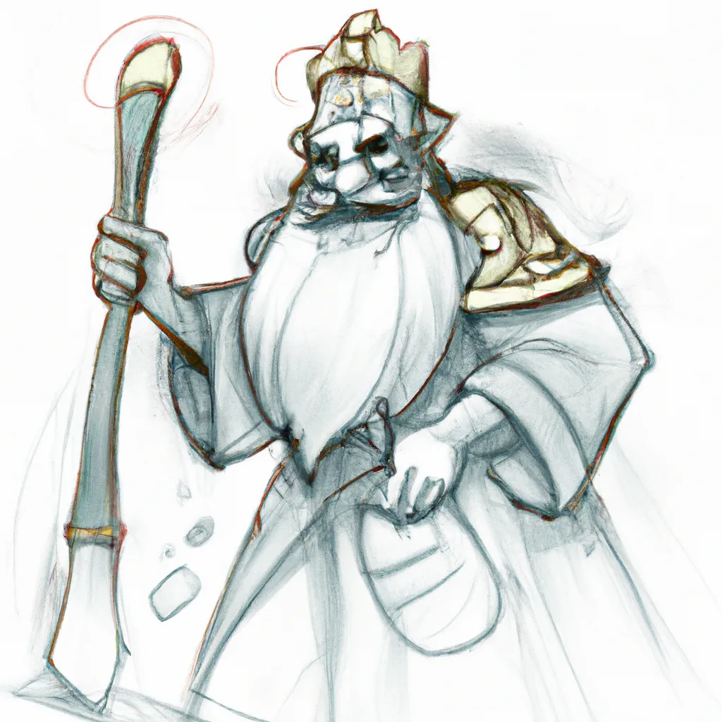 Prompt: character design of a king that uses an ink brush as a weapon, digital art