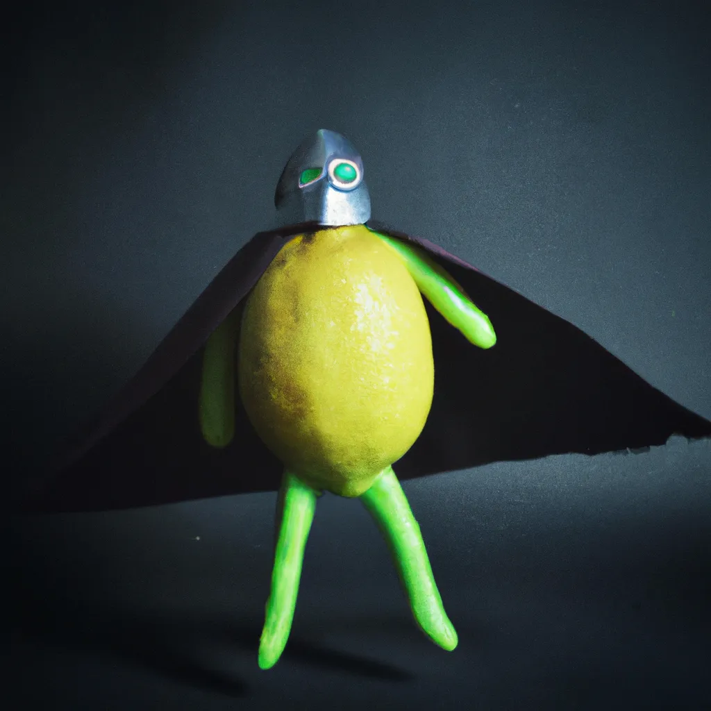 Prompt: lemon wearing a superhero costume, award winning photography 