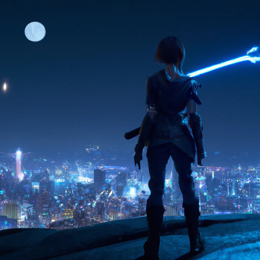 Prompt: Destiny 2 Female Hunter holding arc staff, unreal engine, high quality, in moon light on a cliff with the view over a cyberpunk city
























