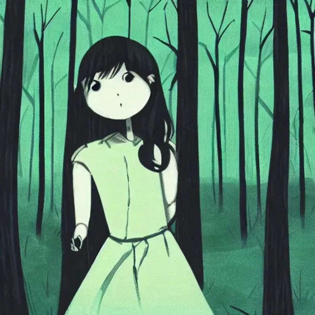 Prompt: a girl in the dark forest
