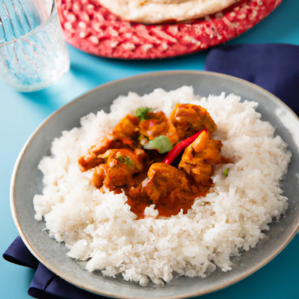 Prompt: Cauliflower tikka masala with rice and poppadoms 