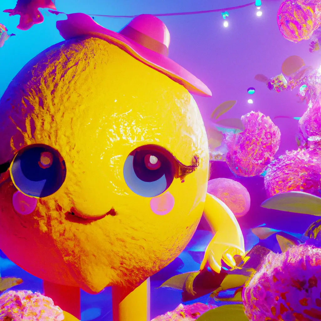 Prompt: Cover art, kawaiipunk extremely cute laughing yellow lemon character, in the shape of a lemon, beautiful eyes, with pink and blue lighting beside the lemon, concept art + 25mm + extremely detailed + ultra-realistic, soft shadows + photo realistic glisten + 4k + uhd + 3d + octane render + cinematic. Surrounded by flowers