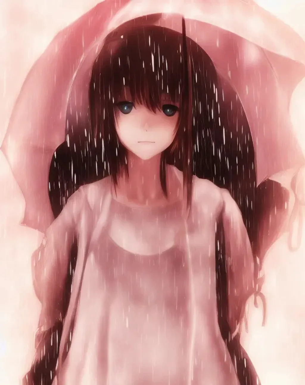 Prompt: Anime girl in the rain