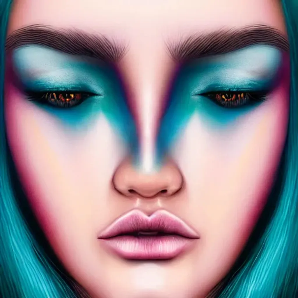 Prompt: portrait, beautiful woman with teal hair, ruby eyes, clothed, facial symmetry, perfect eyes, centered, dark gradient background, perfect composition, hyperrealistic, photorealism, super detailed, 32k, high quality, trending on artstation, sharp focus, studio lighting, intricate details, hyperdetailed photography by greg rutkowski, dino tomic