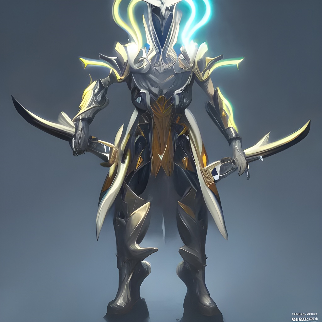 lightforged warframe excalibur wielding a glowing ka... | OpenArt