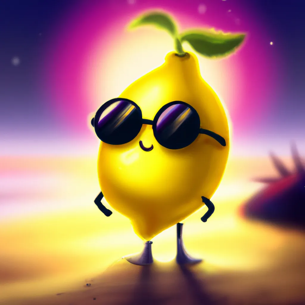 a mystical kawaii lemon wearing sunglasses on a suns... | OpenArt