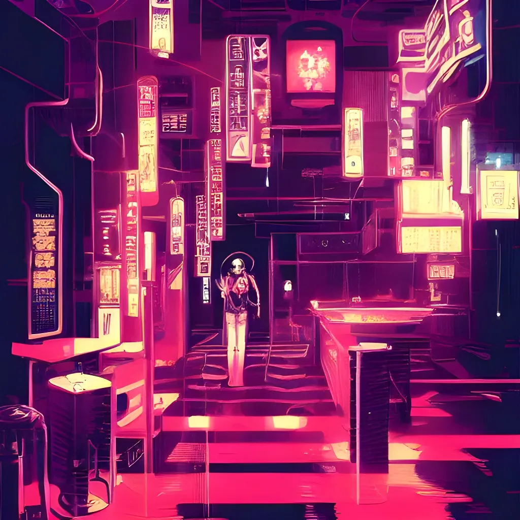 Prompt: beautiful illustration of anime va11 hall-a cyberpunk bartender by Adrian Ghenie, Gerhard Richter. Takato Yamamoto, anime art wallpaper, intricate linework, neon retro bar, concept art, volumetric lighting, sharp focus, trending on artstation, unreal engine, volumetric lighting