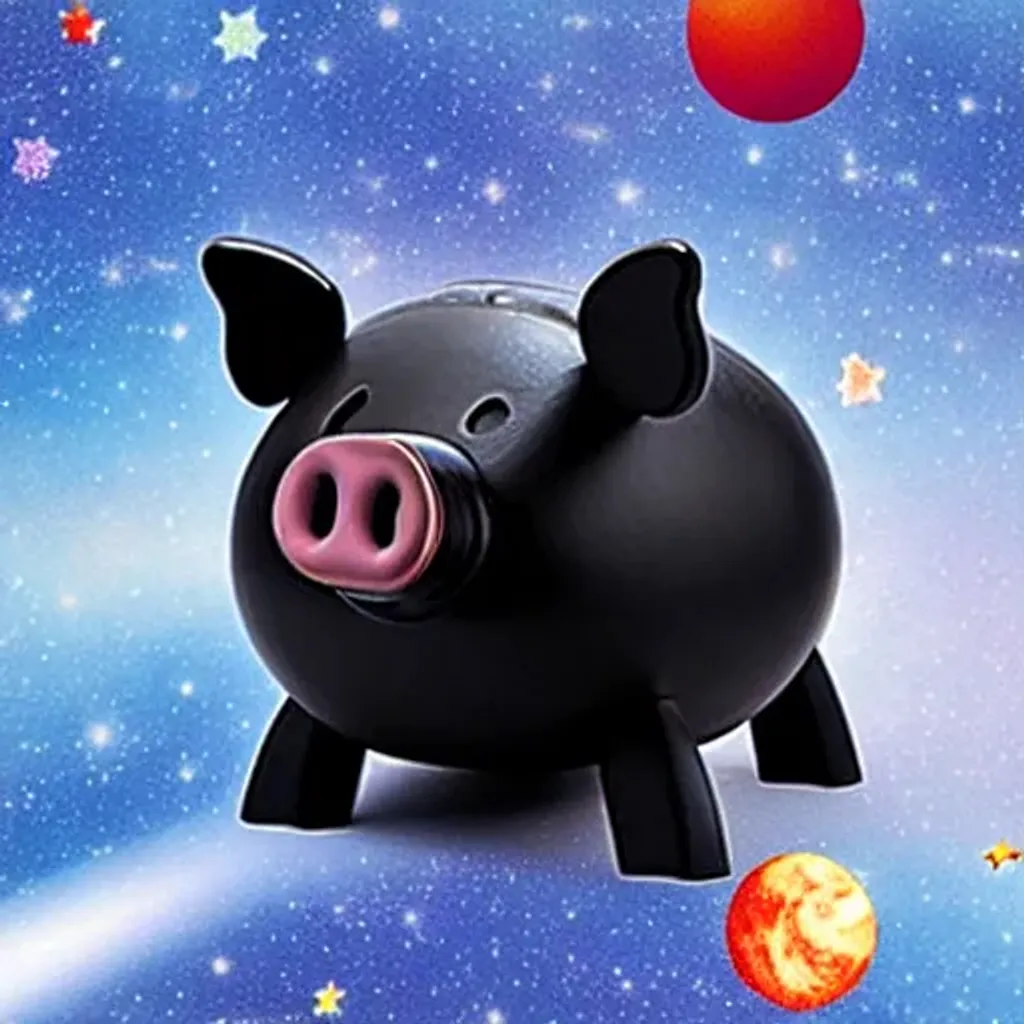Prompt: a black toy pig in space