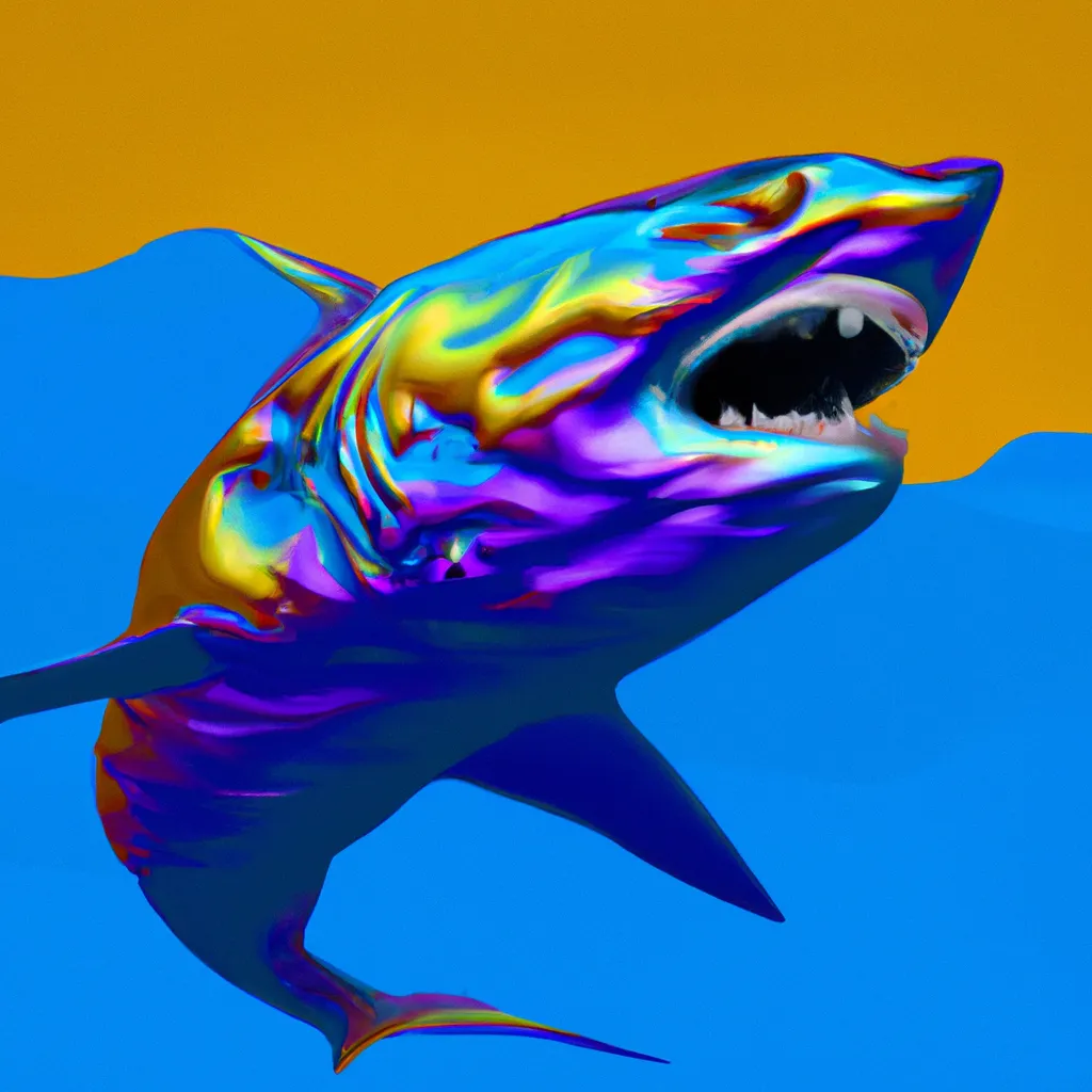 Prompt: a 3d Shark with psychedelic colors expressing amazement and profound awe