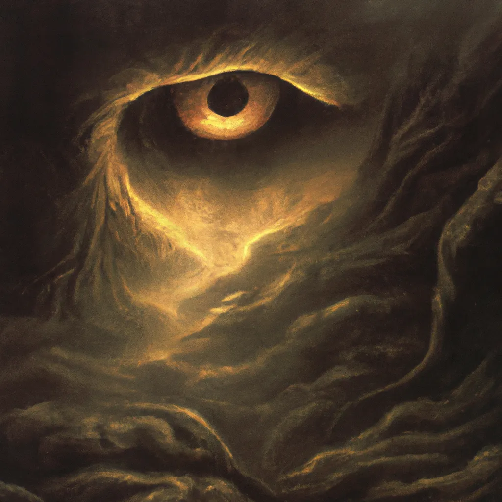 Prompt: The look of Evil, Painting by Zdzisław Beksiński