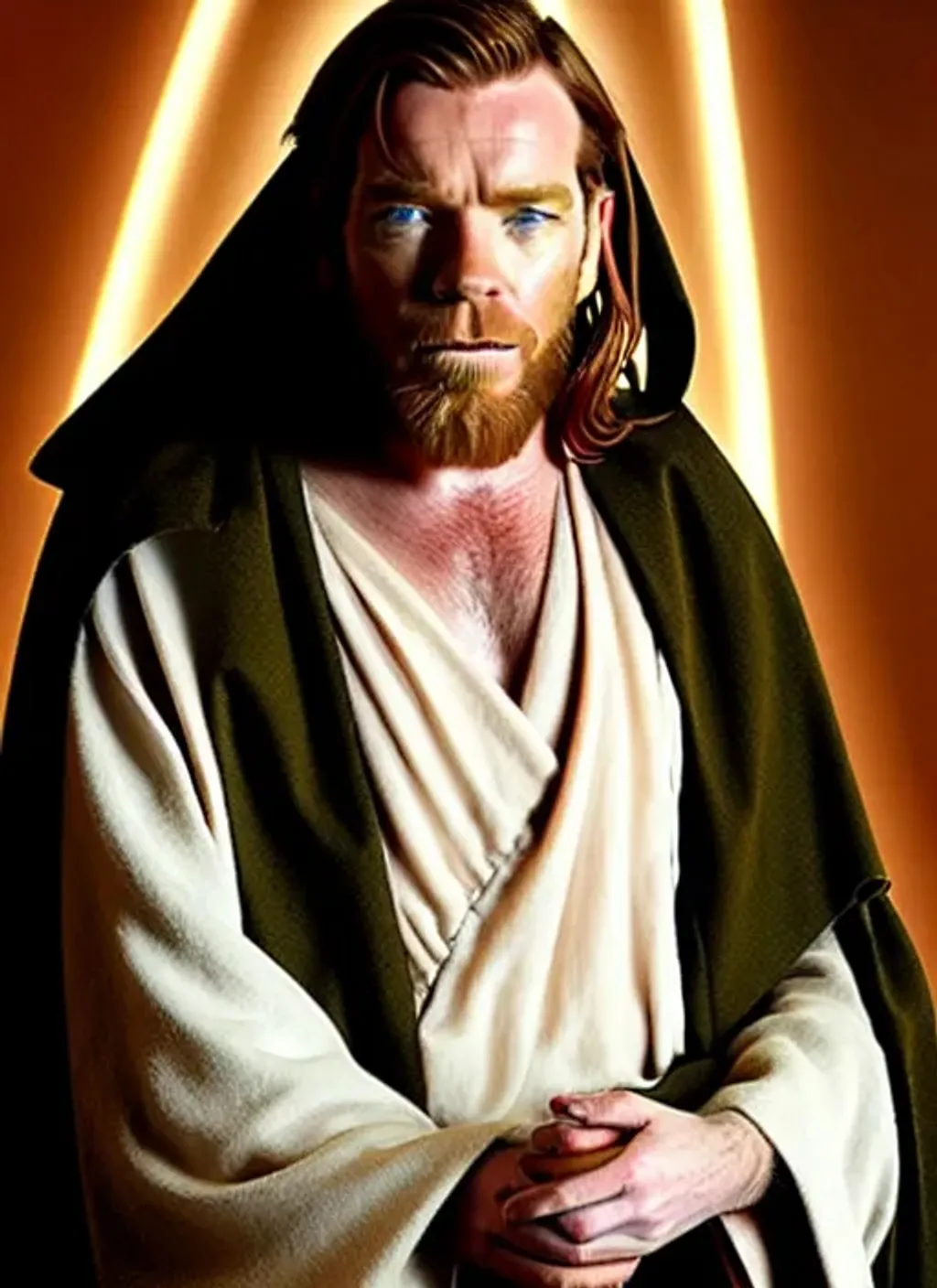 Prompt: A publicity photo of Ewan McGregor as Jesus, colour, taken 2009