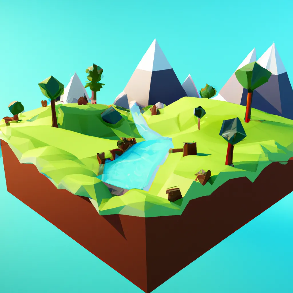Prompt: a 3d render of a low poly isometric landscape