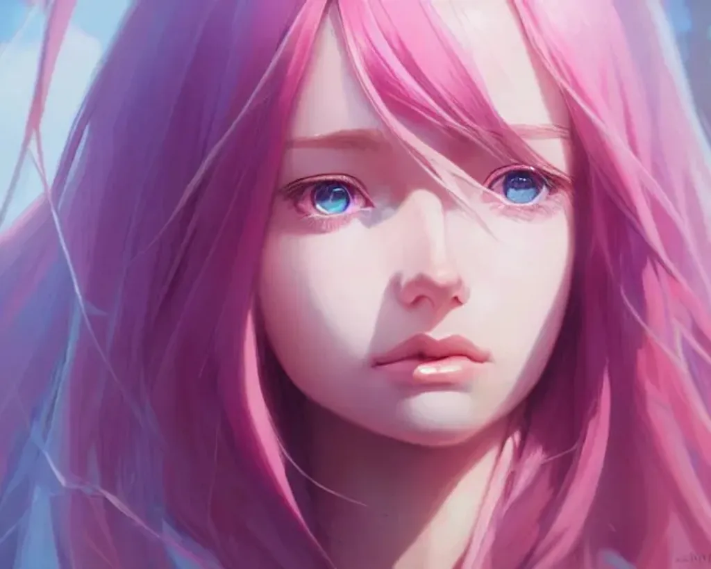 Closeup face portrait of a girl with pink hair, smoo... | OpenArt