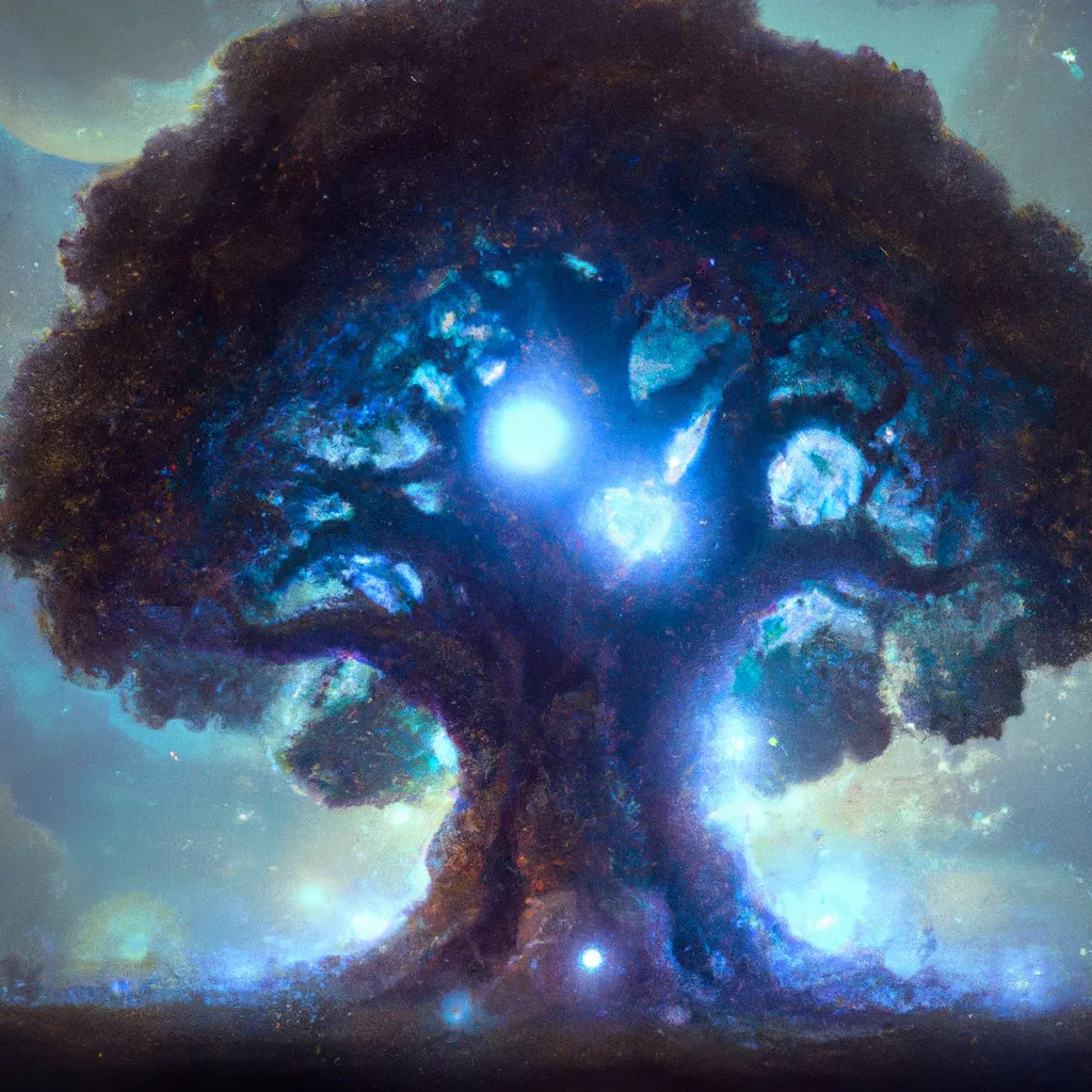 Prompt: digital art of a magical oak tree, majestic, giant, night-time, during night time, art by Greg Rutkowski, Trending on ArtStation