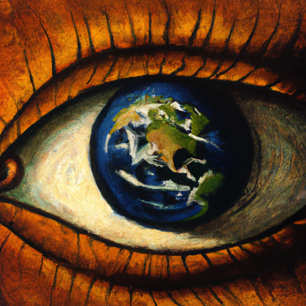 Prompt: Earth as an Eye, a sharp, detailed, textured oil painting by Salvador Dali