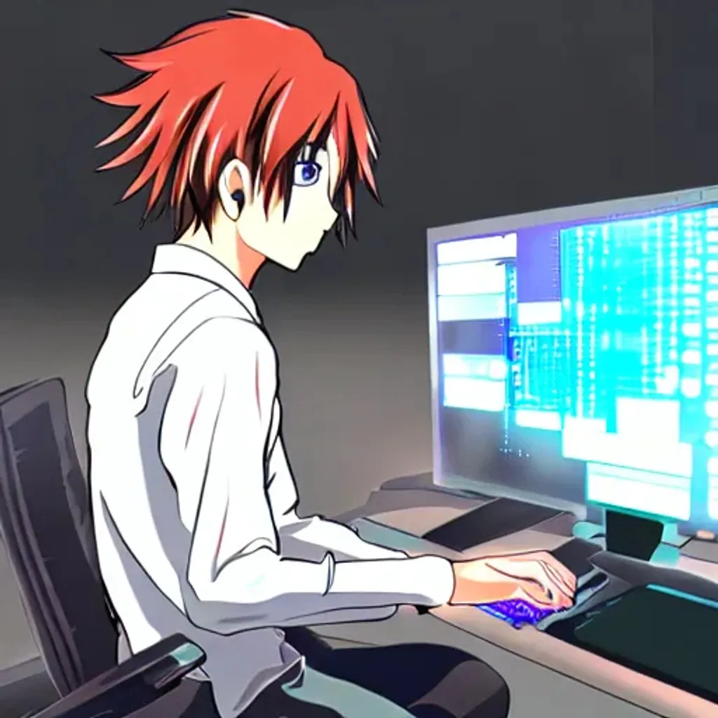 Prompt: An anime boy hacking 