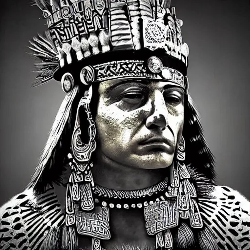 Prompt: Aztec king photo realistic portrait 