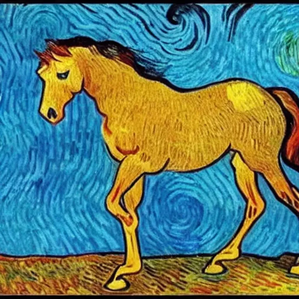 Prompt: Horse by Van Gogh 