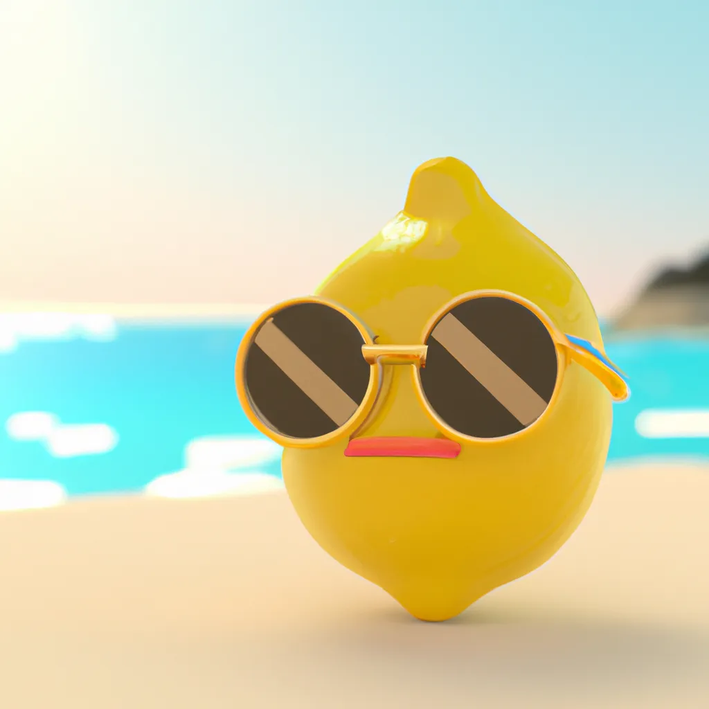 3D render, Lemon character wearing sunglasses on the...