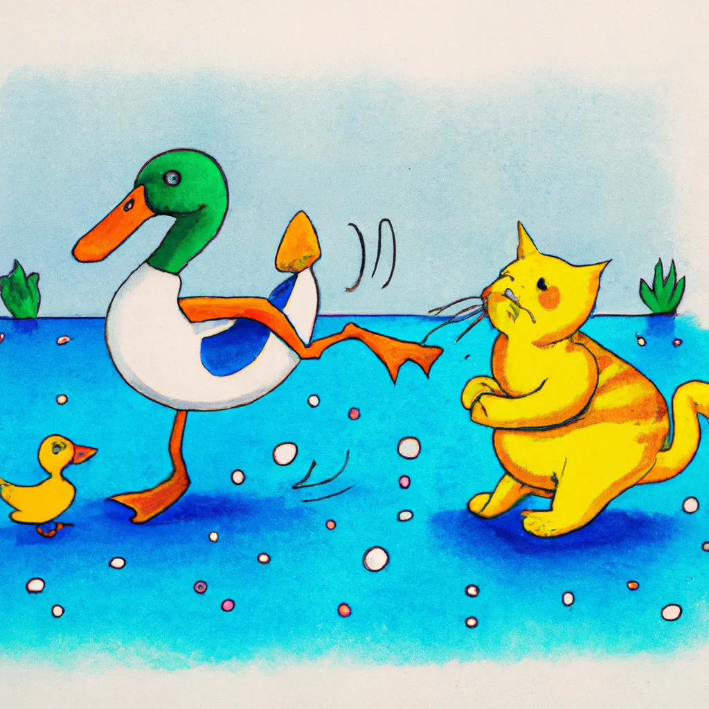 Prompt: cat dancing with duck
