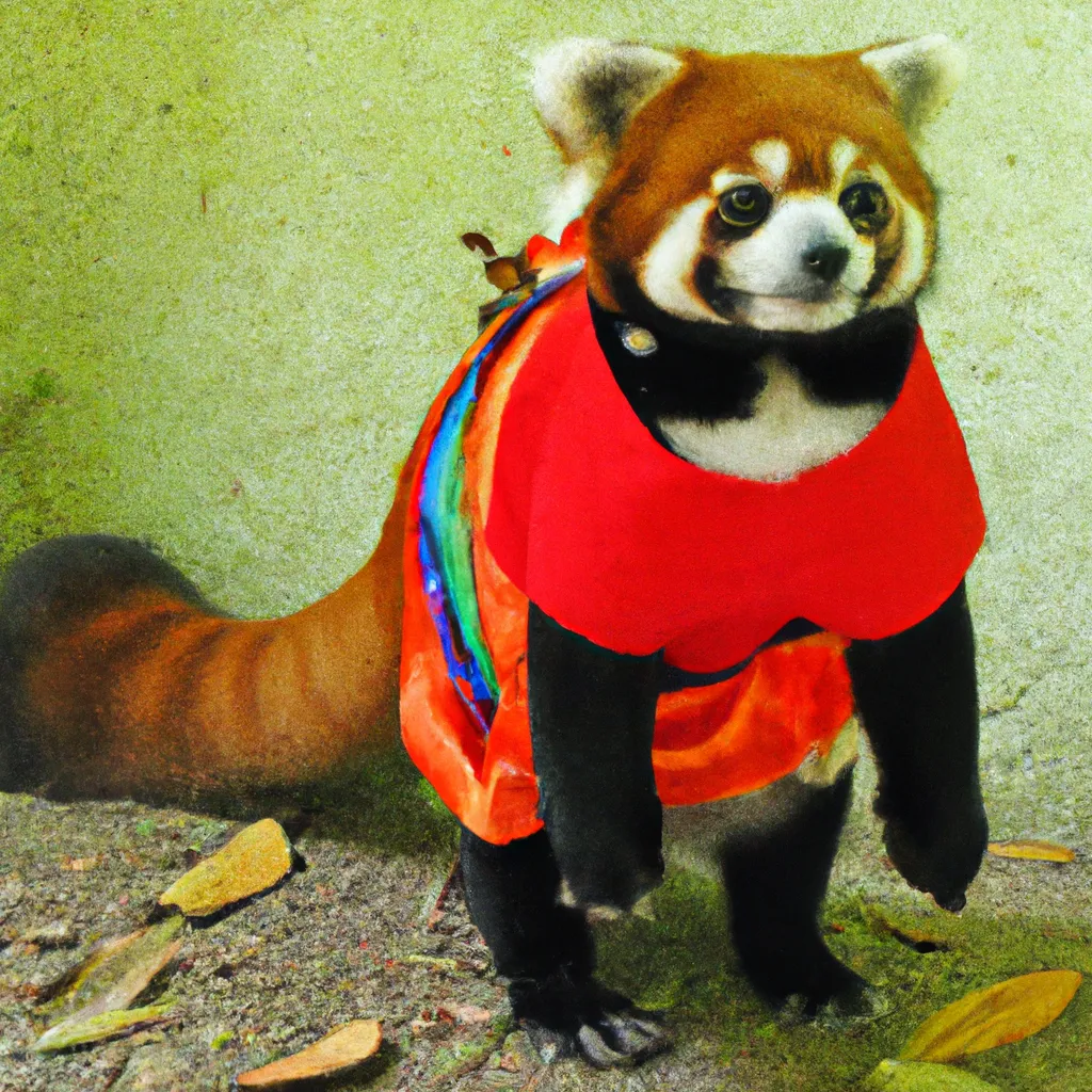 Prompt: photograph of a red panda wearing a dress