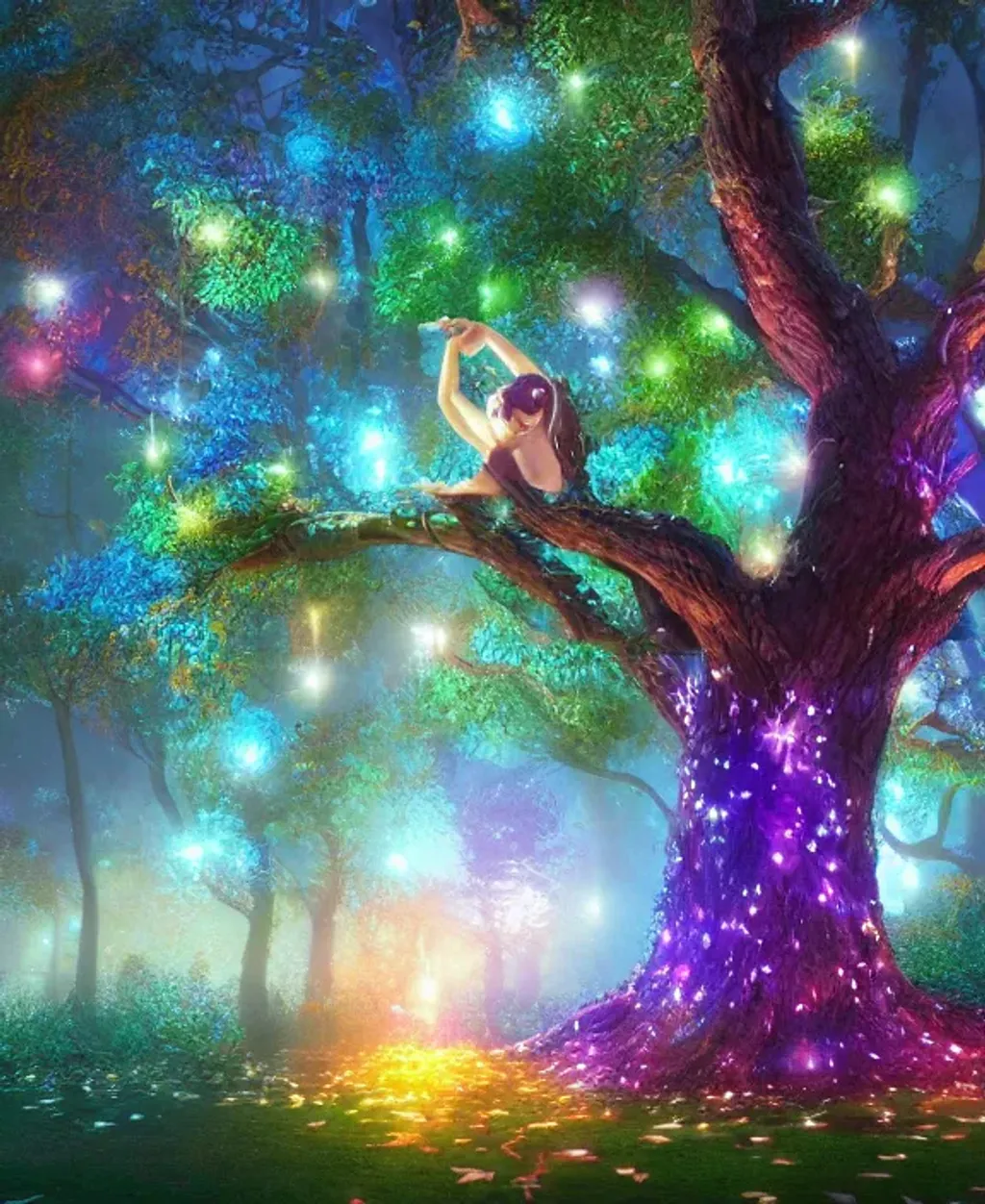 Prompt: cycles render, matisse enchanted magical fairy tree fantasy art warm light, mystic air, art, HD fairy lights, hyperdetailed, beautiful, complex details, 32k high definition volume, professional matte painting, bright deep colors