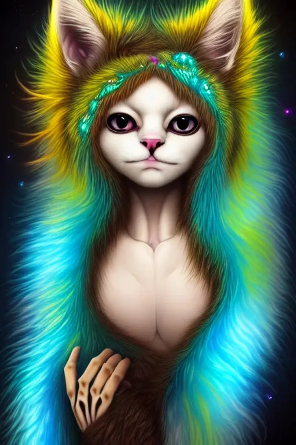 Awesome kitten shapeshifter humanoid, fursona, blue,...