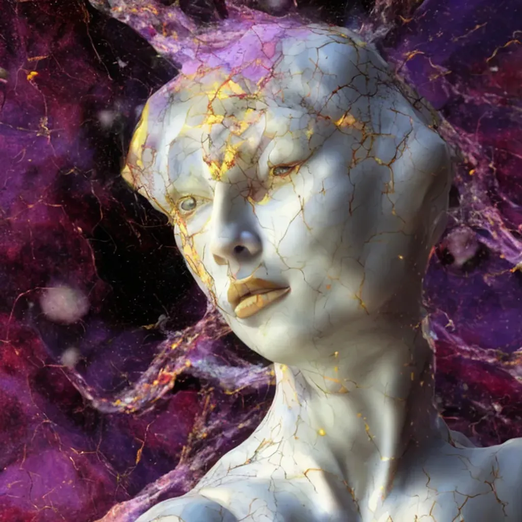 Prompt: realistic 8k digital painting of a stunning intricate cracked multicolored milky marble Ancient Cracked Female Statue design Bernini Sculpture. Kintsugi. Angry wasps in the cracks and flying around. by Daytoner, Greg Tocchini, Yoshitaka Amano. sentient mycelium and misty xparticles. Scattered angry wasps going to war , realistic 4k octane beautifully detailed render, 4k post-processing, highly detailed Hyperrealism. Subsurface scattering. Octane Render