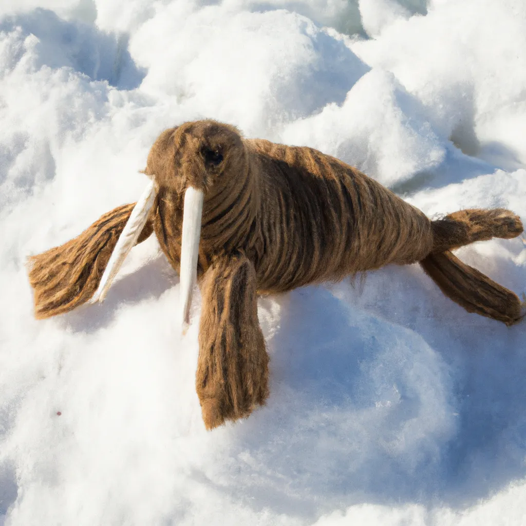 Prompt: A walrus knitted out of wool on snow in Antarctica