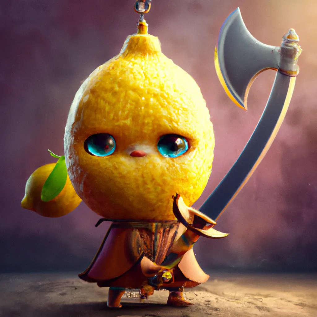 Prompt:  cute lemon character holding a sword ready to battle., digital Art, perfect composition, beautiful detailed intricate insanely detailed octane render trending on artstation, 8 k artistic photography, photorealistic concept art, soft natural volumetric cinematic perfect light, chiaroscuro, award - winning photograph, masterpiece, oil on canvas, raphael, caravaggio, greg rutkowski, beeple, beksinski, giger