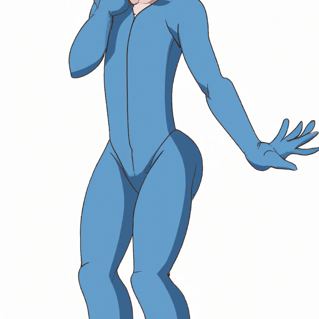 Anime boy wearing a blue spandex bodysuit full body