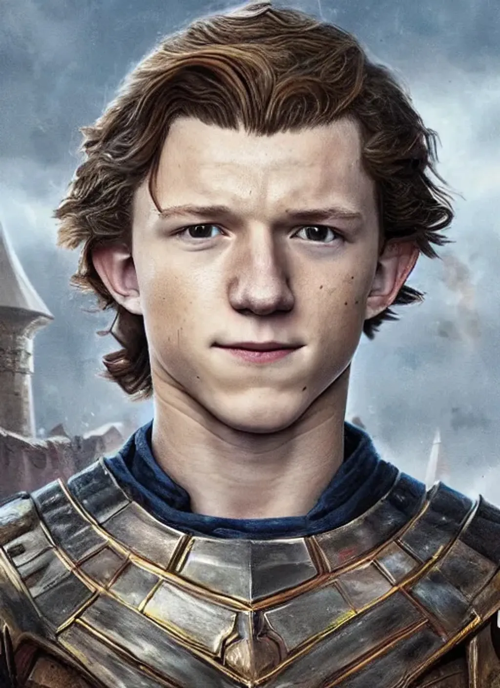 Prompt: Portrait of {Tom Holland as an warrior} with {brown} hair and with cute face, {ruined castile}, perfect composition, hyperrealistic, super detailed, 8k, high quality, trending art, trending on artstation, sharp focus, studio photo, intricate details, highly detailed, by greg rutkowski