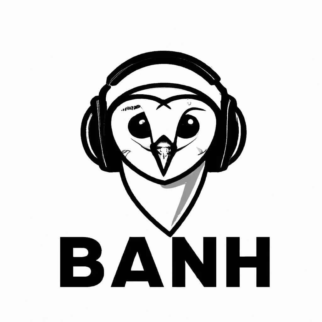 Prompt: barn owl with headphones, logo design