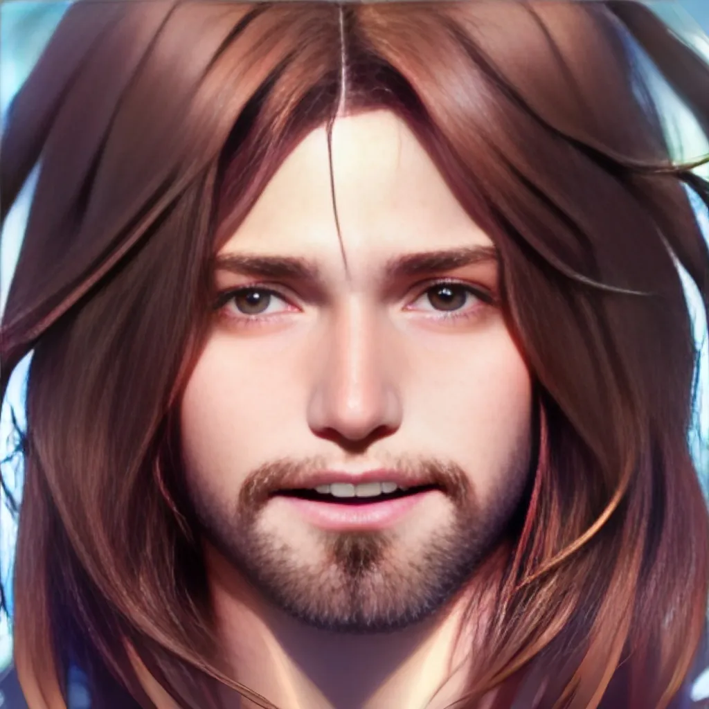 Prompt: Closeup full-face portrait of laughing Jesus Christ with long brown hair, smooth soft skin, big dreamy eyes, beautiful intricate colored hair, symmetrical, anime wide eyes, soft lighting, detailed face, by makoto shinkai, stanley artgerm lau, wlop, rossdraws, concept art, digital painting, looking into camera