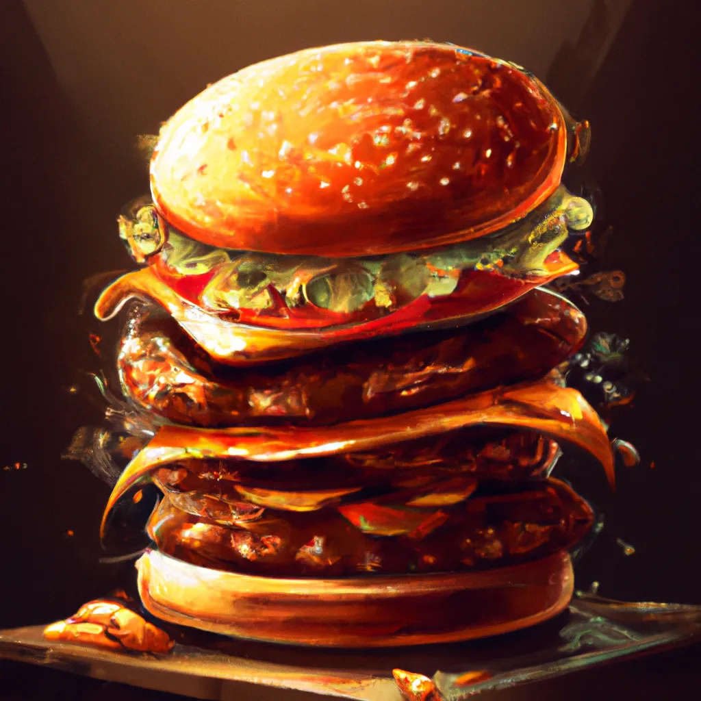 Prompt: hamburger, detailed light, high quality, sharp focus, intricate, digital art, artstation