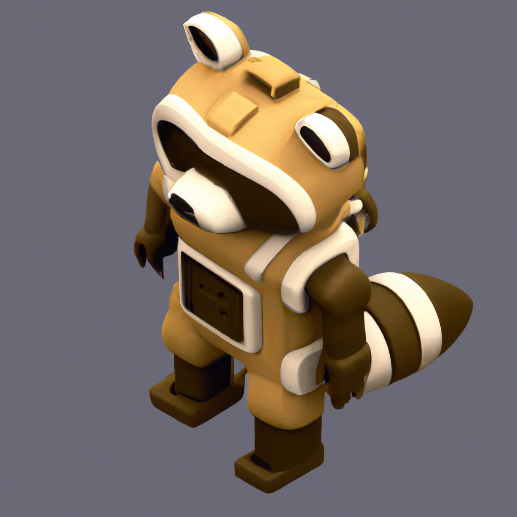 Prompt: 3d render of a light brown raccoon robot, isometric

