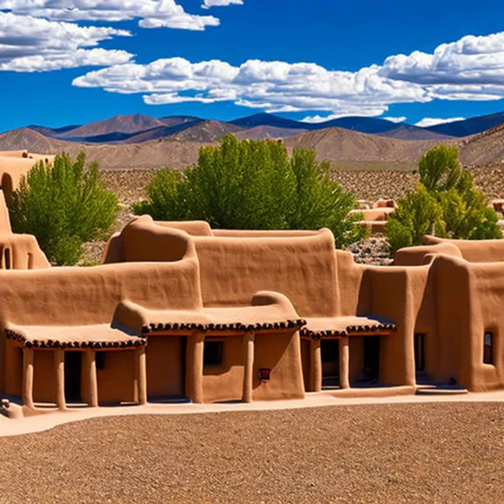 Prompt: long shot scenic professional photograph of {taos Indian Pueblo}, perfect viewpoint, highly detailed, wide-angle lens, hyper realistic, with dramatic sky, polarizing filter, natural lighting, vivid colors, everything in sharp focus, HDR, UHD, 64K