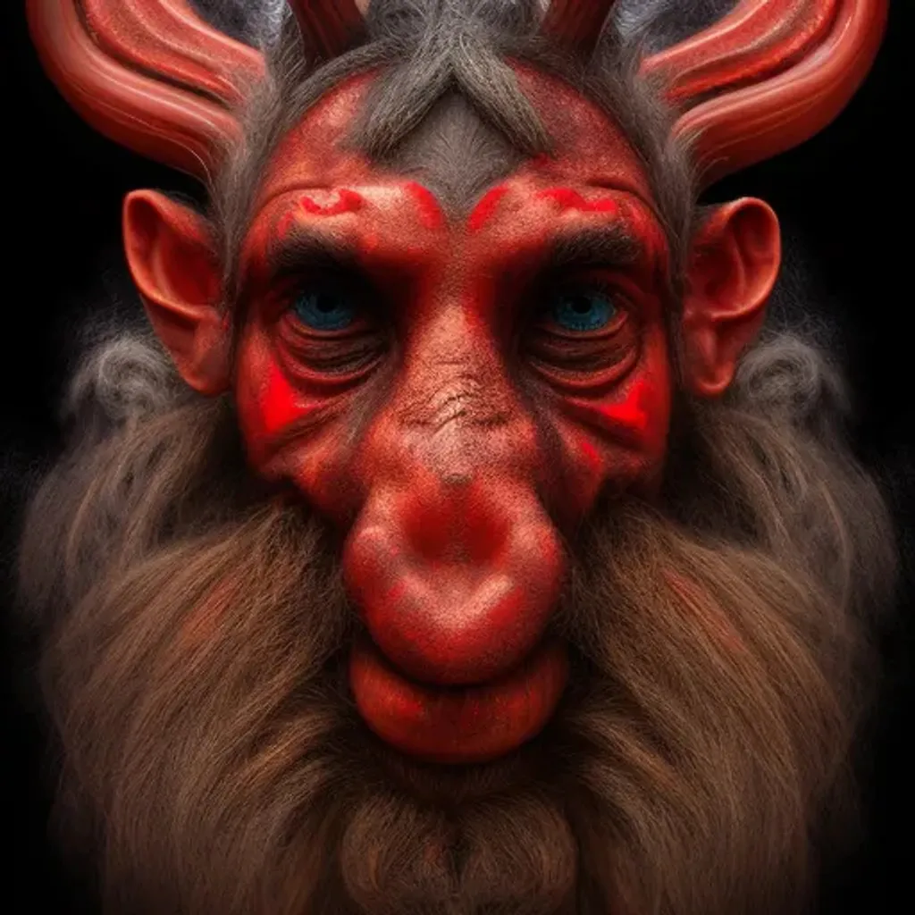 Prompt: Portrait photograph of a Krampus, symmetrical face, wearing Renaissance clothing, facing camera, occult, haunting, eerie ,ornate , intricate, ethereal, photorealism, Ultra realistic, HDR, hyperrealism,octane render, 8k render, by Beksiński.