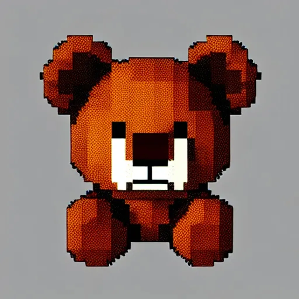 Prompt: a pixel style picture of a teddy bear, pixel art, polycount contest winner, cute single animal, symmetrical portrait, playable trailer, 3 2 x 3 2, tele lens, animal transformation, computer shader, very clean art, small smile