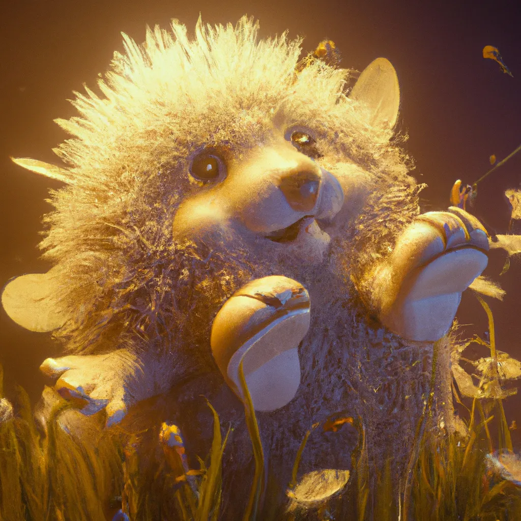 Prompt: Curvaceous Light bending cute furry monster phantom  covered in halogenic Nuclear flowers in the style of Bruce Pennington, Dali, Munch, Escher, Klarwein, Yamamoto, Hattori, Leyendecker, Mullins, Magritte | daffodils | dandelion   | centered |muted desaturated tones | dark background | ultra sharp focus | 3d octane render artstation trending 8k unreal engine | batman movie| Disney Pixar Dreamworks 