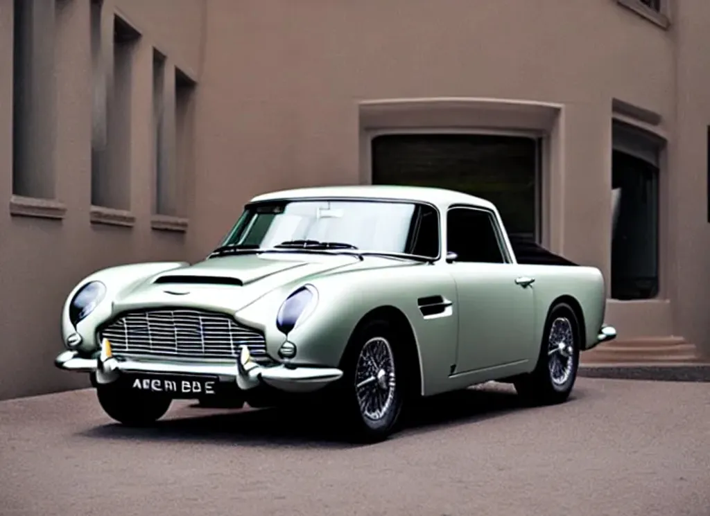 Prompt: A photograph of an bakkie inspired by the Aston Martin DB5