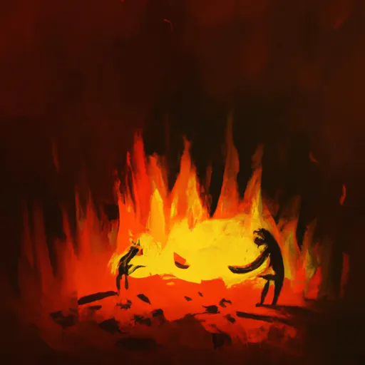 Prompt: A fire helping a person on fire with spreading the fire to another fire, digital art