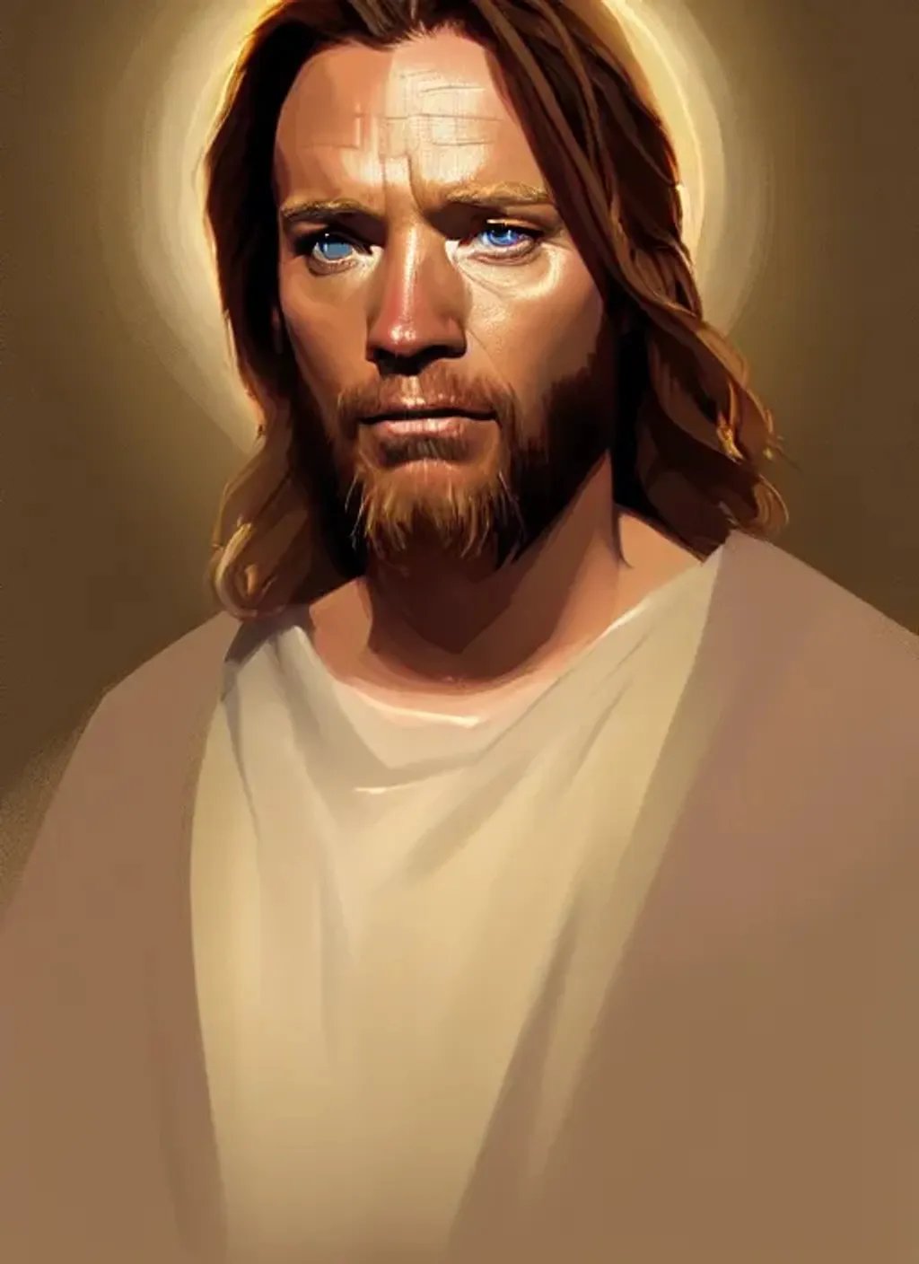 Prompt: A digital painting of Jesus Greg Rutkowski, Ewan McGregor