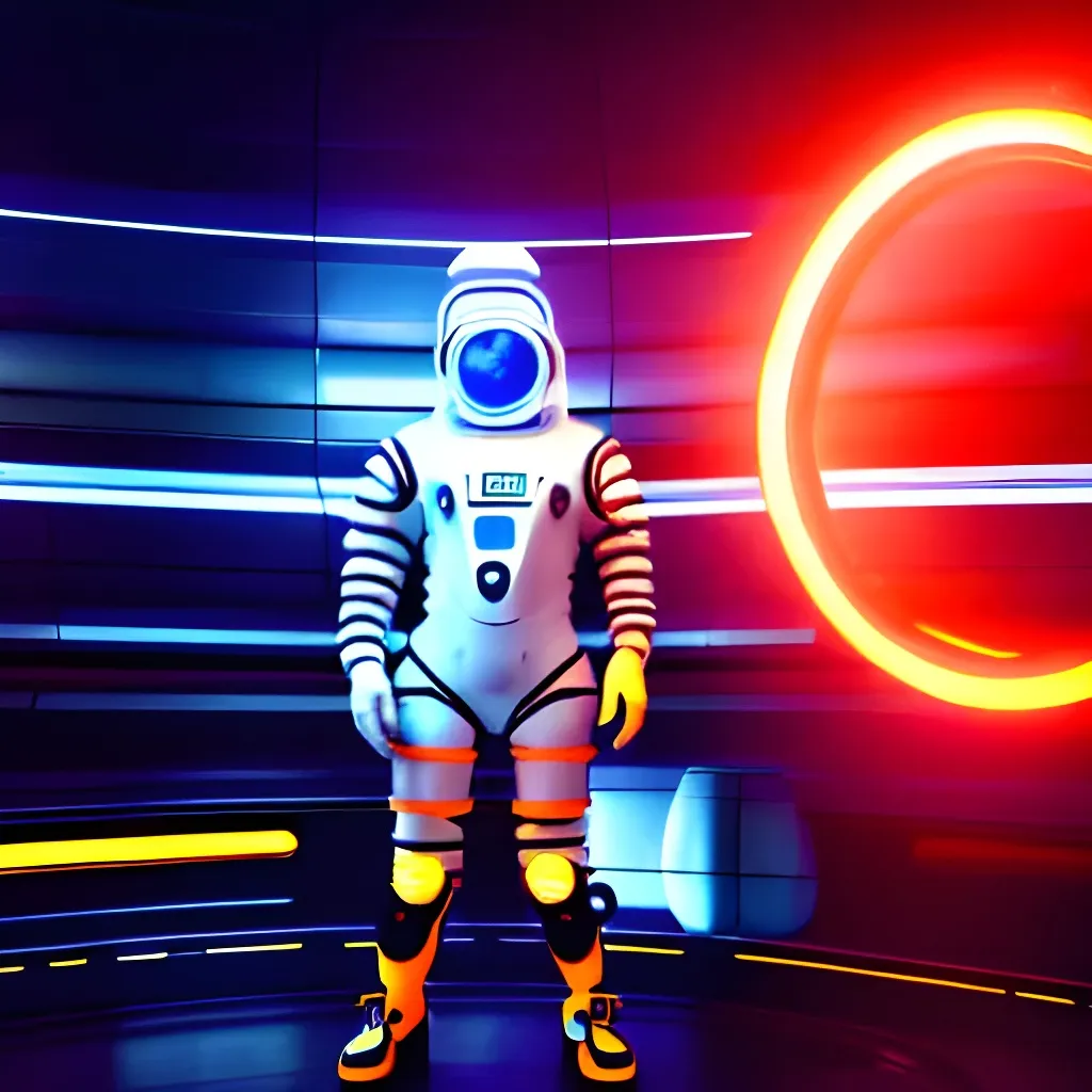 Prompt: a Futuristic Cyberpunk Space Suit, facing towards the camera with swagger,Cinematic Stanley Kubrick movie still with the iconic big circular ring lights in the background, 8K, digital art, unreal engine 5 render, octane render, photorealistic, photography, professional lighting and composition, award winning, intricate details, iconic movie shot by Stanley Kubrick with ring lights