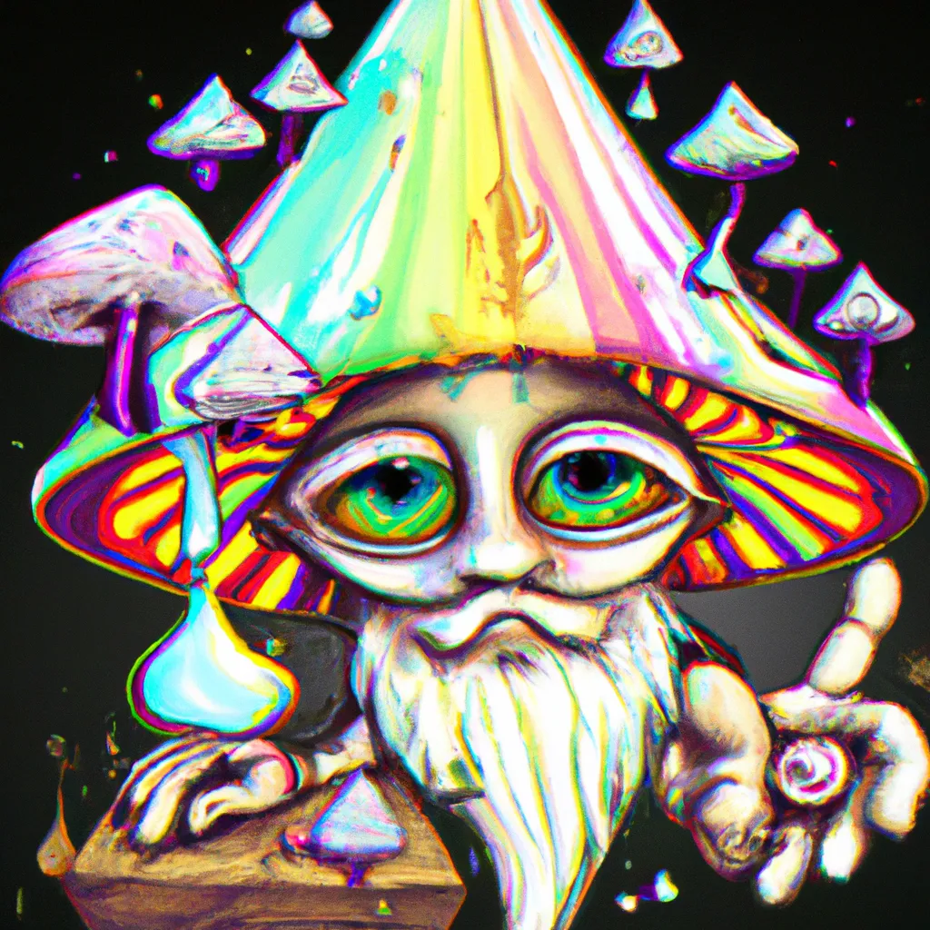 Prompt: third eye mushroom character knome alchemy occult illustration acid trip realistic